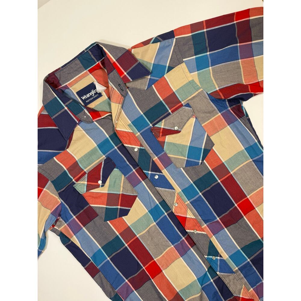 Vintage Wrangler Short Sleeve Pearl Snap Plaid Western Shirt L